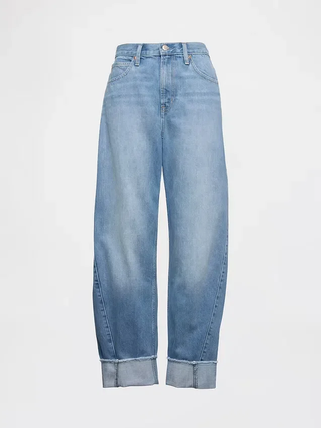 Jeans taille haute à jambes larges et revers