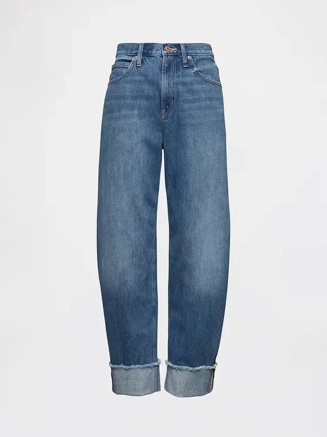 Jeans taille haute à jambes larges et revers