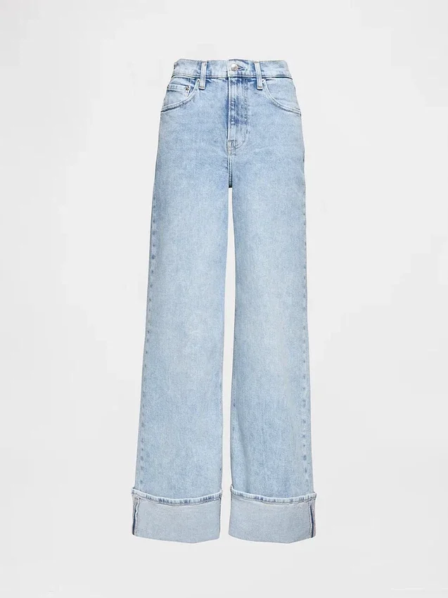 Jeans taille haute à jambes larges et revers