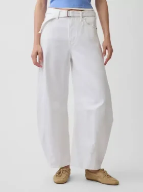 Jeans taille haute ultra-doux à ceinture, coupe en fer à cheval