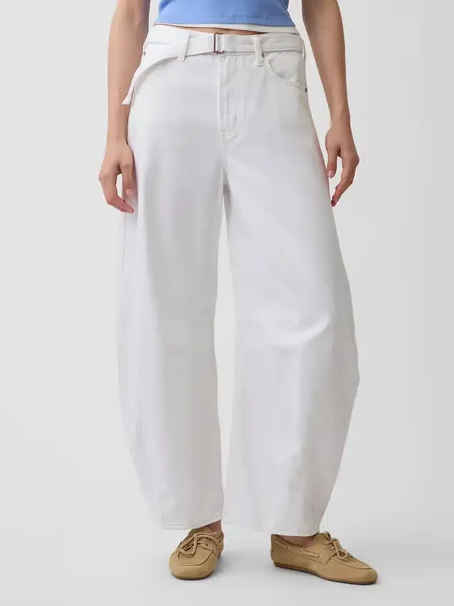 Jeans taille haute ultra-doux à ceinture, coupe en fer à cheval