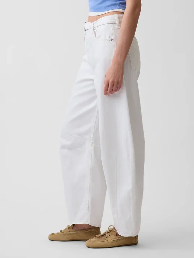 Jeans taille haute ultra-doux à ceinture, coupe en fer à cheval