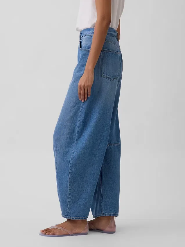 Jeans taille haute ultra-doux à ceinture, coupe en fer à cheval
