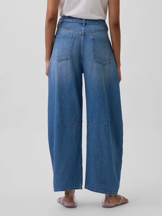 Jeans taille haute ultra-doux à ceinture, coupe en fer à cheval