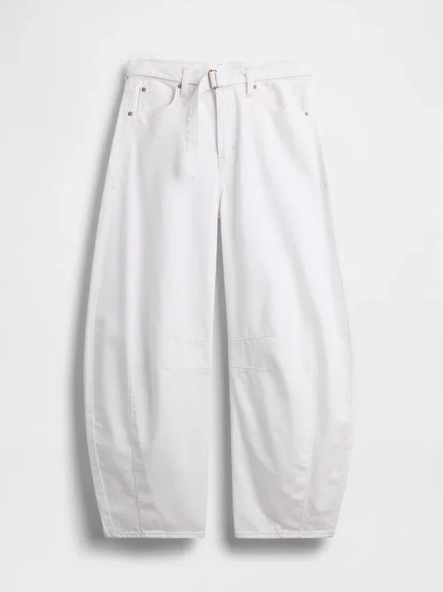Jeans taille haute ultra-doux à ceinture, coupe en fer à cheval