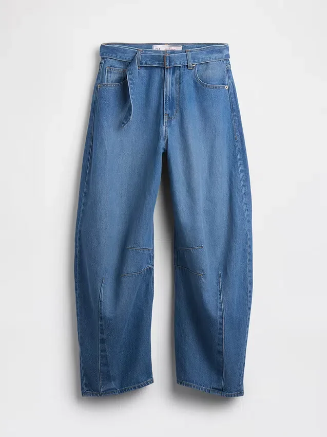 Jeans taille haute ultra-doux à ceinture, coupe en fer à cheval