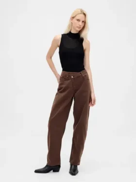 Jeans taille haute ultra-doux à coupe « barrel » et croisement