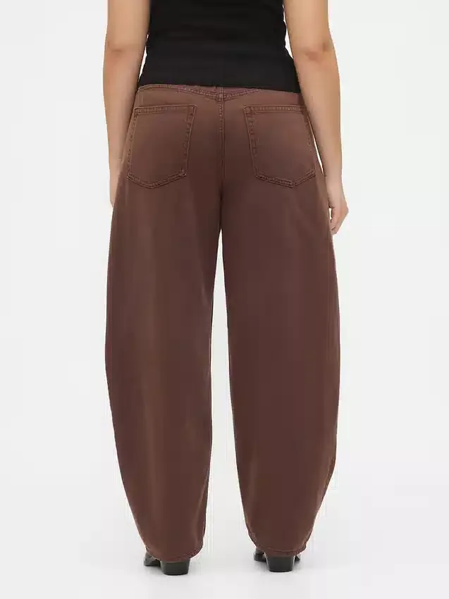Jeans taille haute ultra-doux à coupe « barrel » et croisement