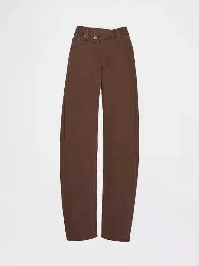 Jeans taille haute ultra-doux à coupe « barrel » et croisement