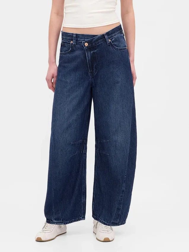 Jeans taille haute ultra-doux à coupe en fer à cheval et croisement