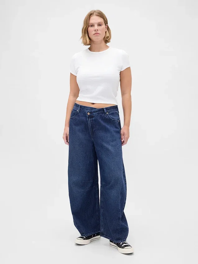 Jeans taille haute ultra-doux à coupe en fer à cheval et croisement