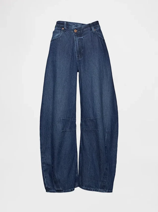 Jeans taille haute ultra-doux à coupe en fer à cheval et croisement