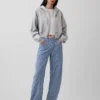 Jeans taille haute ultra-doux à rayures, coupe « Barrel »