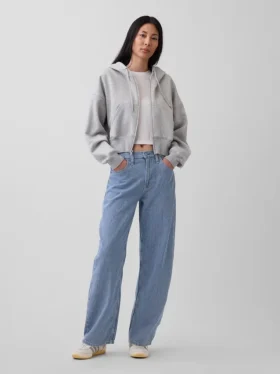 Jeans taille haute ultra-doux à rayures, coupe « Barrel »