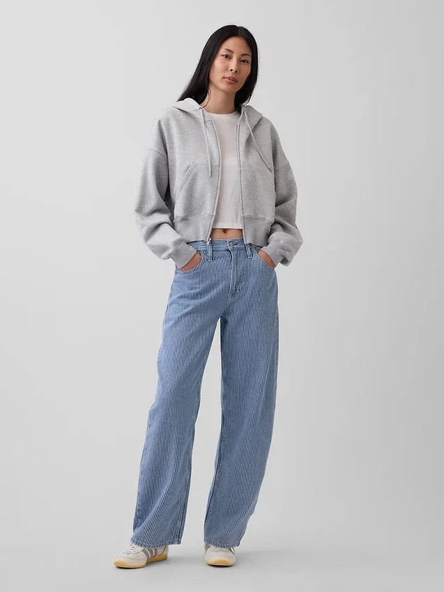 Jeans taille haute ultra-doux à rayures, coupe « Barrel »