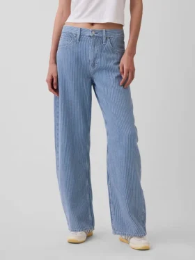 Jeans taille haute ultra-doux à rayures, coupe « Barrel »