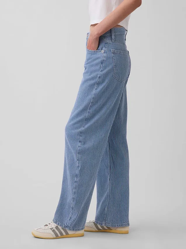 Jeans taille haute ultra-doux à rayures, coupe « Barrel »