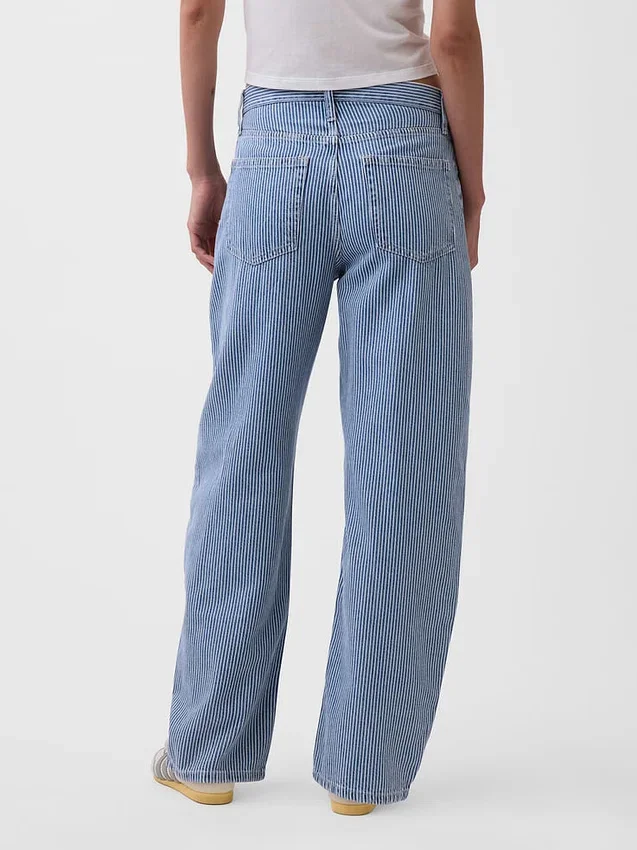 Jeans taille haute ultra-doux à rayures, coupe « Barrel »