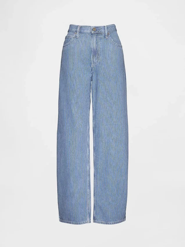 Jeans taille haute ultra-doux à rayures, coupe « Barrel »