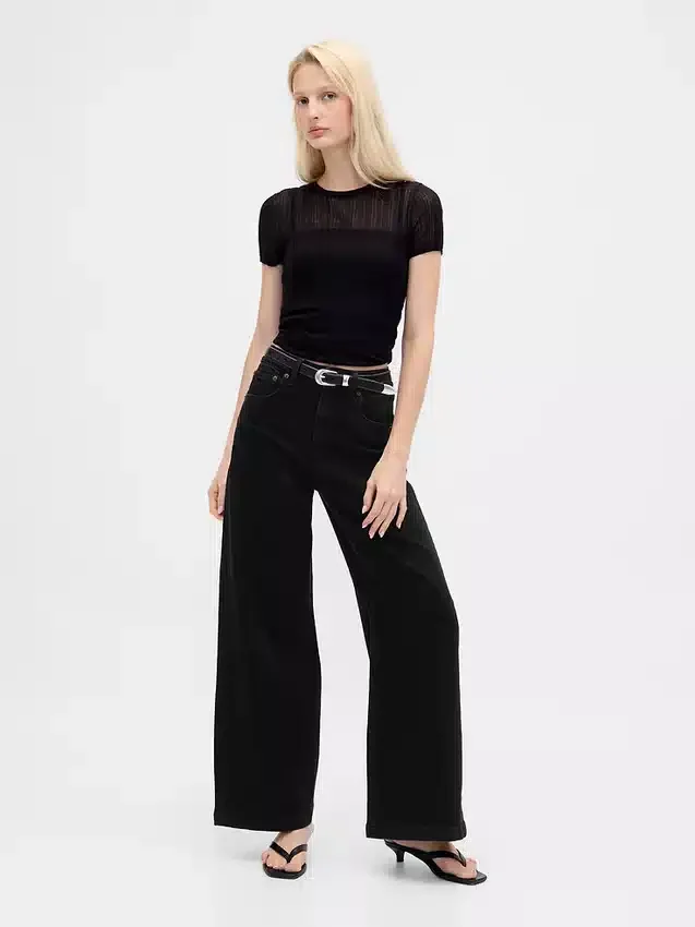Jeans à taille très haute et jambes larges