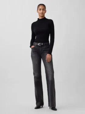 Jeans évasé ample et rigide à taille mi-haute
