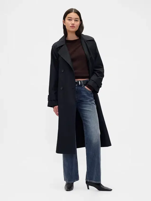 Jeans évasé ample et rigide à taille mi-haute