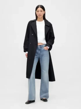Jeans évasé ample et rigide à taille mi-haute