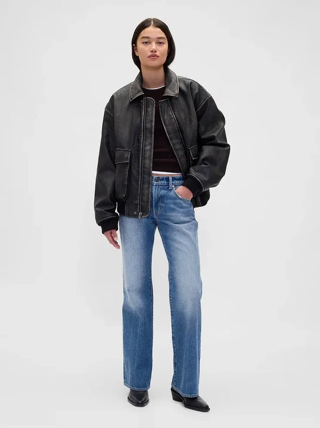 Jeans évasé ample et rigide à taille mi-haute