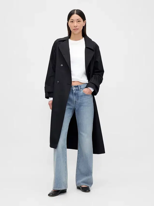 Jeans évasé ample et rigide à taille mi-haute