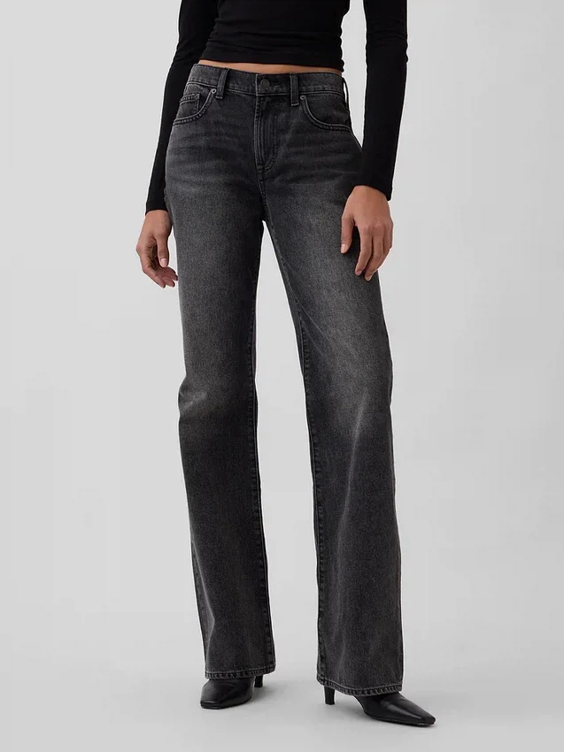 Jeans évasé ample et rigide à taille mi-haute