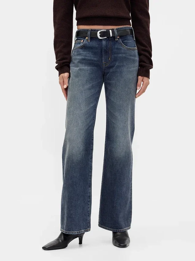 Jeans évasé ample et rigide à taille mi-haute