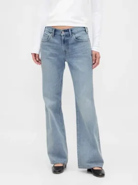 Jeans évasé ample et rigide à taille mi-haute