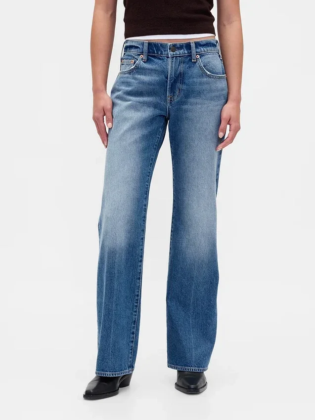 Jeans évasé ample et rigide à taille mi-haute