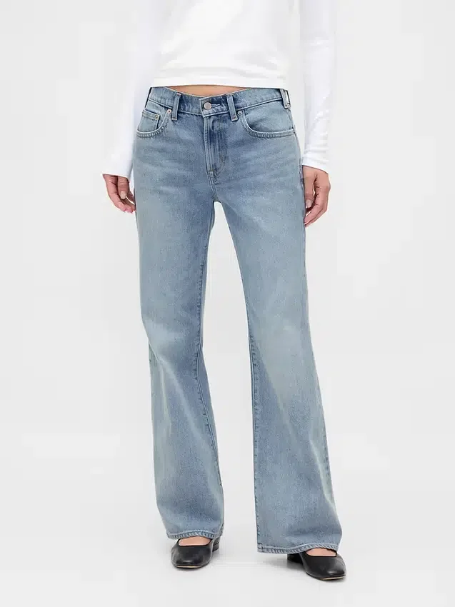 Jeans évasé ample et rigide à taille mi-haute