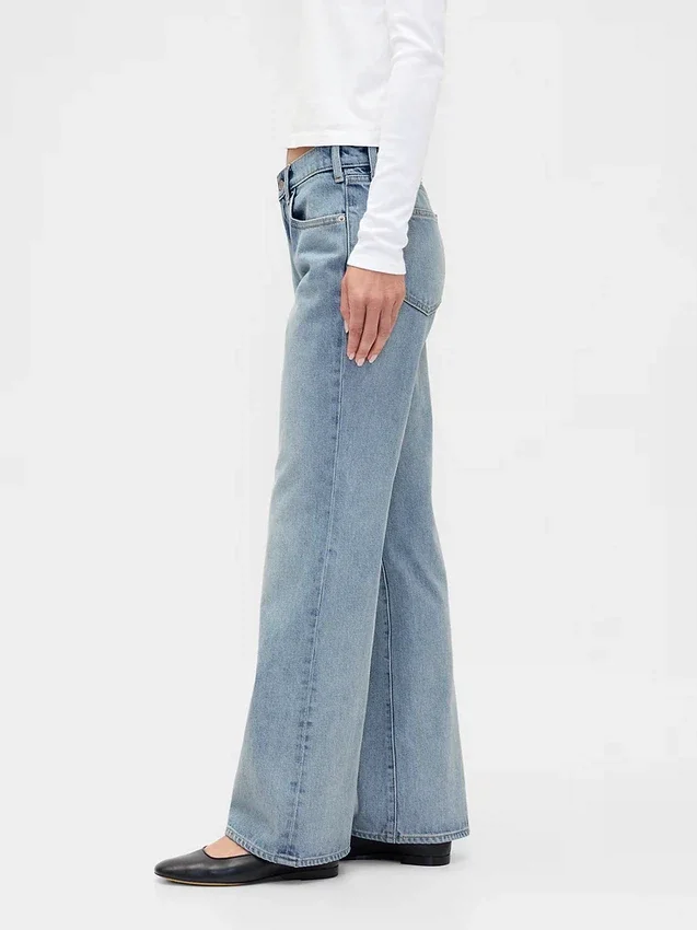 Jeans évasé ample et rigide à taille mi-haute