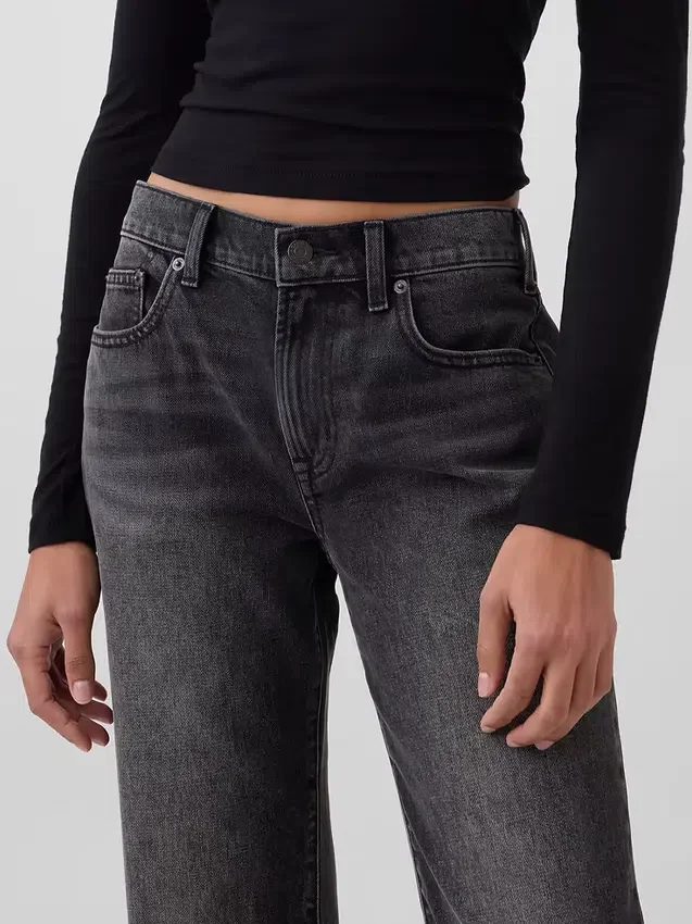 Jeans évasé ample et rigide à taille mi-haute