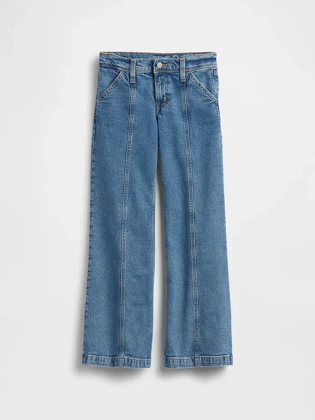 Jeans évasés amples à taille basse avec coutures pour enfants