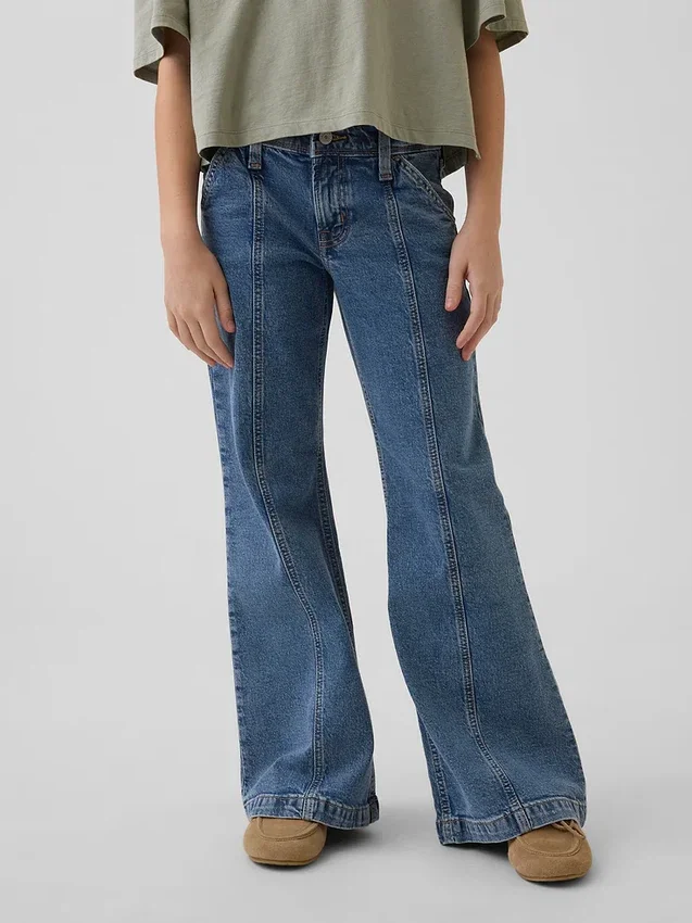 Jeans évasés amples à taille basse avec coutures pour enfants
