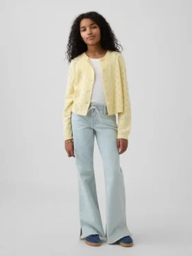 Jeans évasés décontractés à taille basse et braguette à lacets pour enfant
