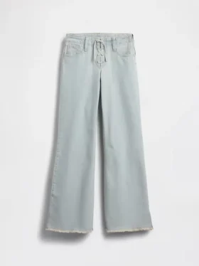 Jeans évasés décontractés à taille basse et braguette à lacets pour enfant