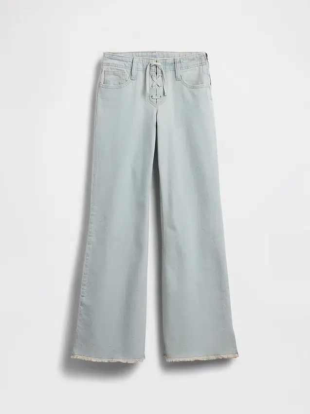 Jeans évasés décontractés à taille basse et braguette à lacets pour enfant