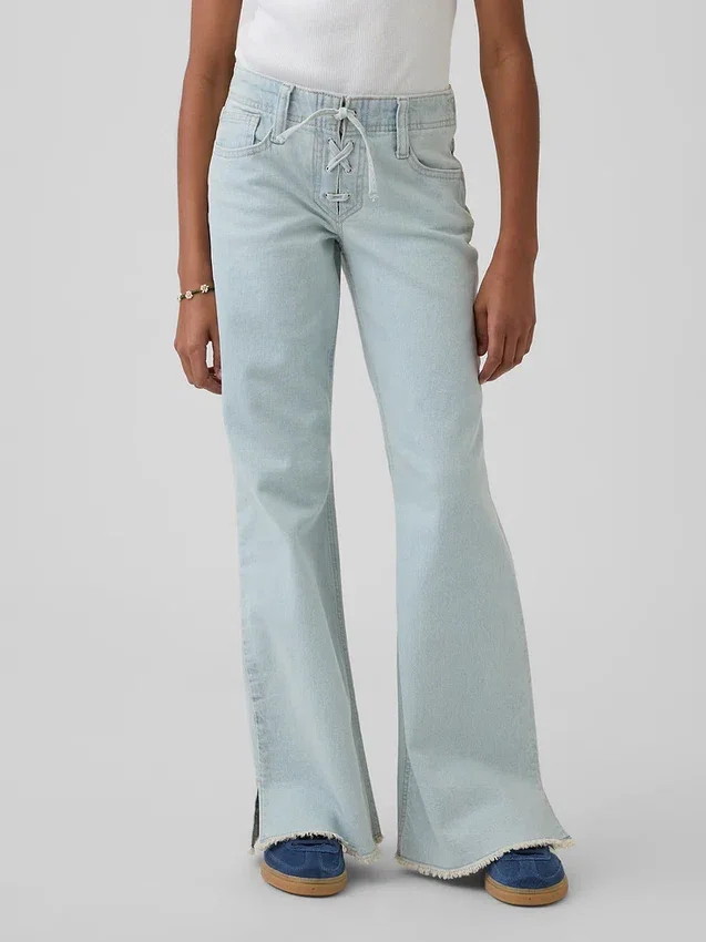Jeans évasés décontractés à taille basse et braguette à lacets pour enfant