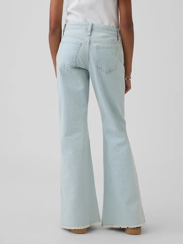 Jeans évasés décontractés à taille basse et braguette à lacets pour enfant