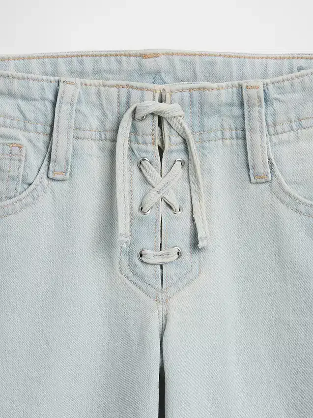 Jeans évasés décontractés à taille basse et braguette à lacets pour enfant