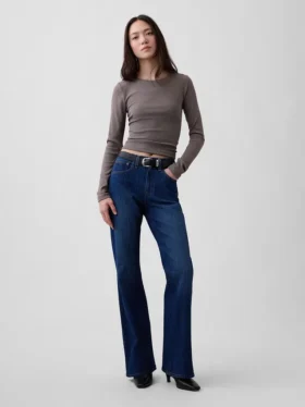 Jeans évasés décontractés à taille mi-haute
