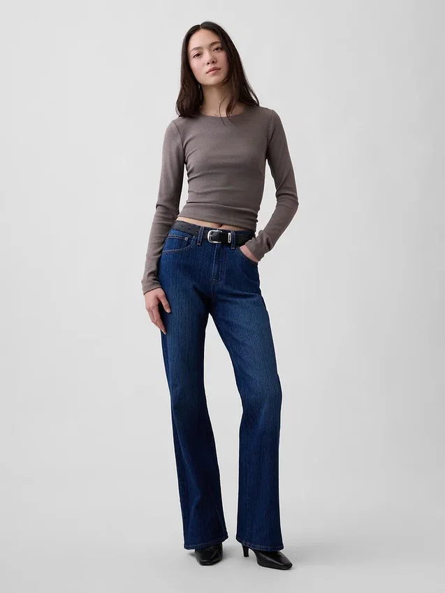 Jeans évasés décontractés à taille mi-haute