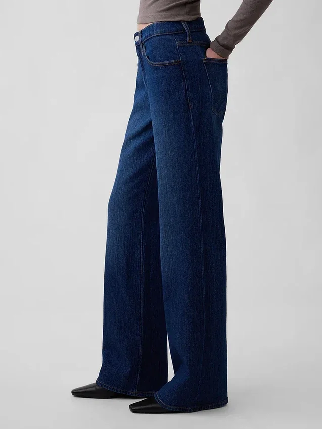 Jeans évasés décontractés à taille mi-haute