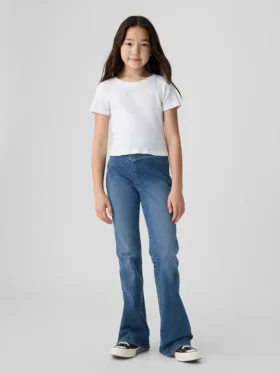 Jeans évasés à taille haute et ceinture croisée pour enfants