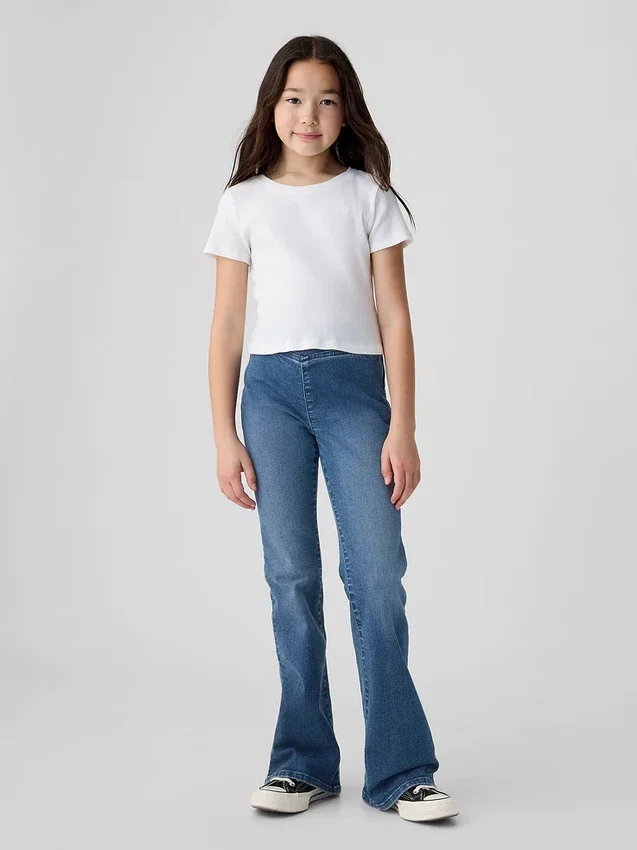 Jeans évasés à taille haute et ceinture croisée pour enfants