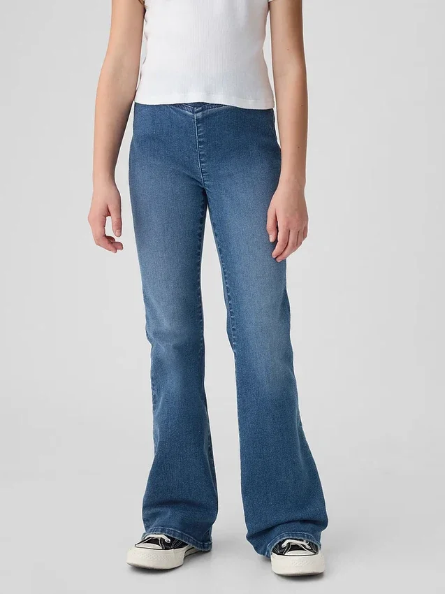 Jeans évasés à taille haute et ceinture croisée pour enfants